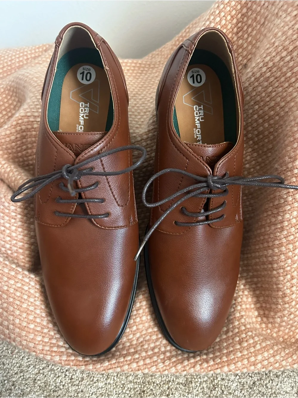 NEW Vance Tru Comfort  Men's Tan Leather Derby Shoes Lace-Up Dress Shoes Sz 10